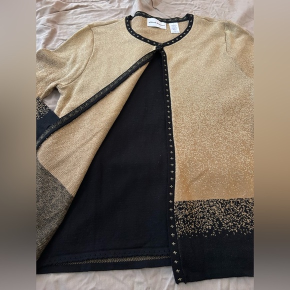Alfred Dunner Gold and Black Cardigan Sweater with a built in black shirt - Picture 2 of 5